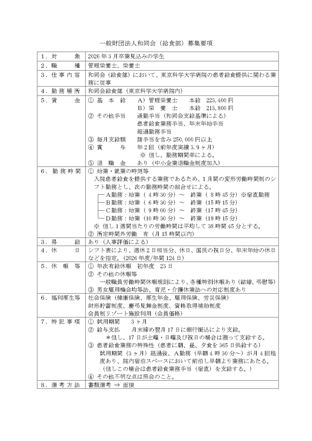 給食部の採用情報